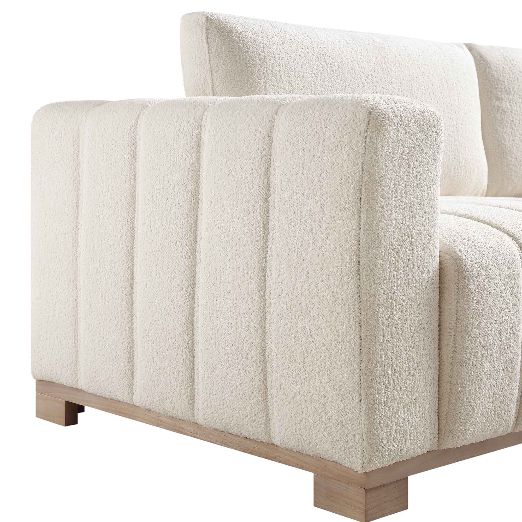 Belsize Beige Boucle Sofa with Wooden Base, 3-Seater