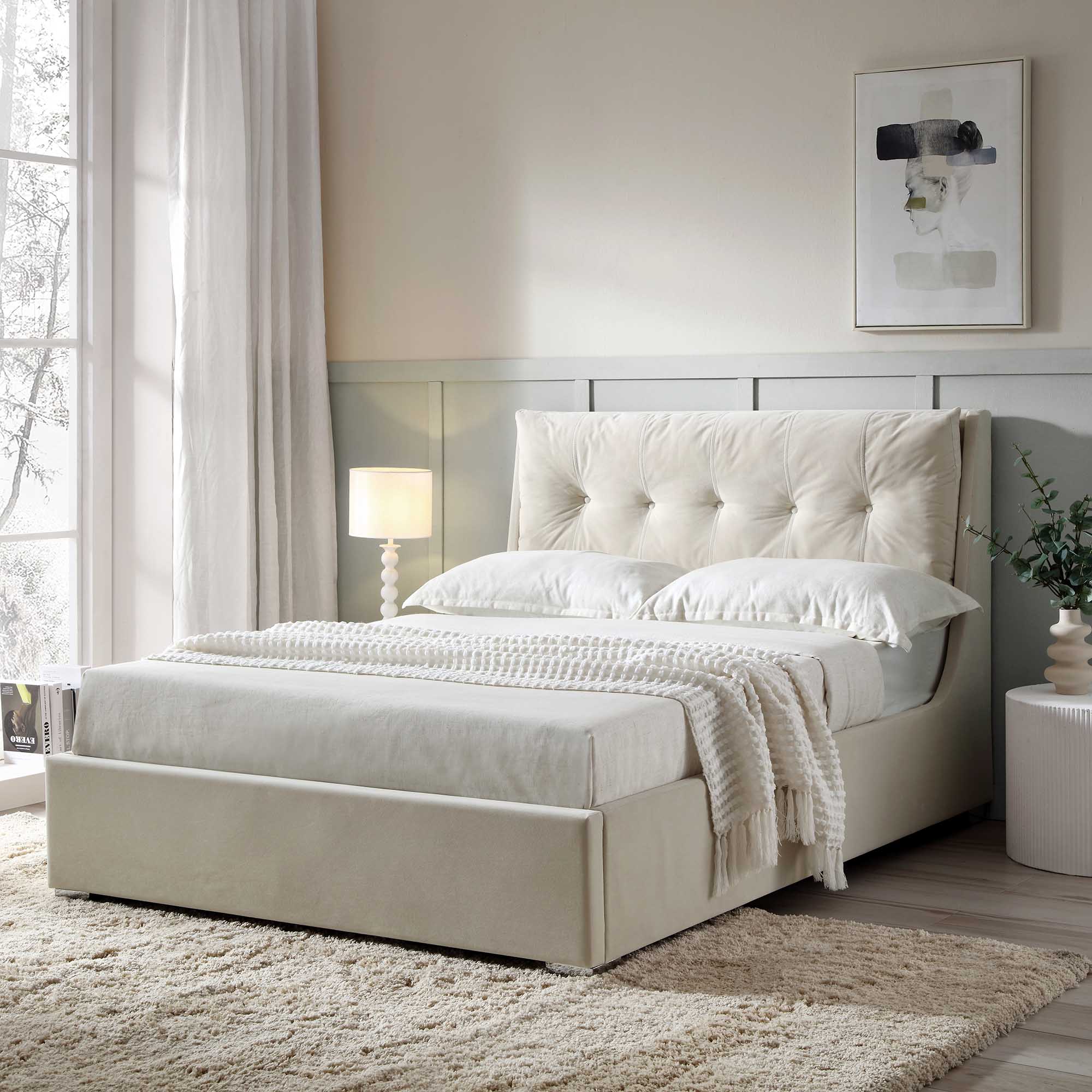 Hadley Champagne Velvet Ottoman Storage Bed