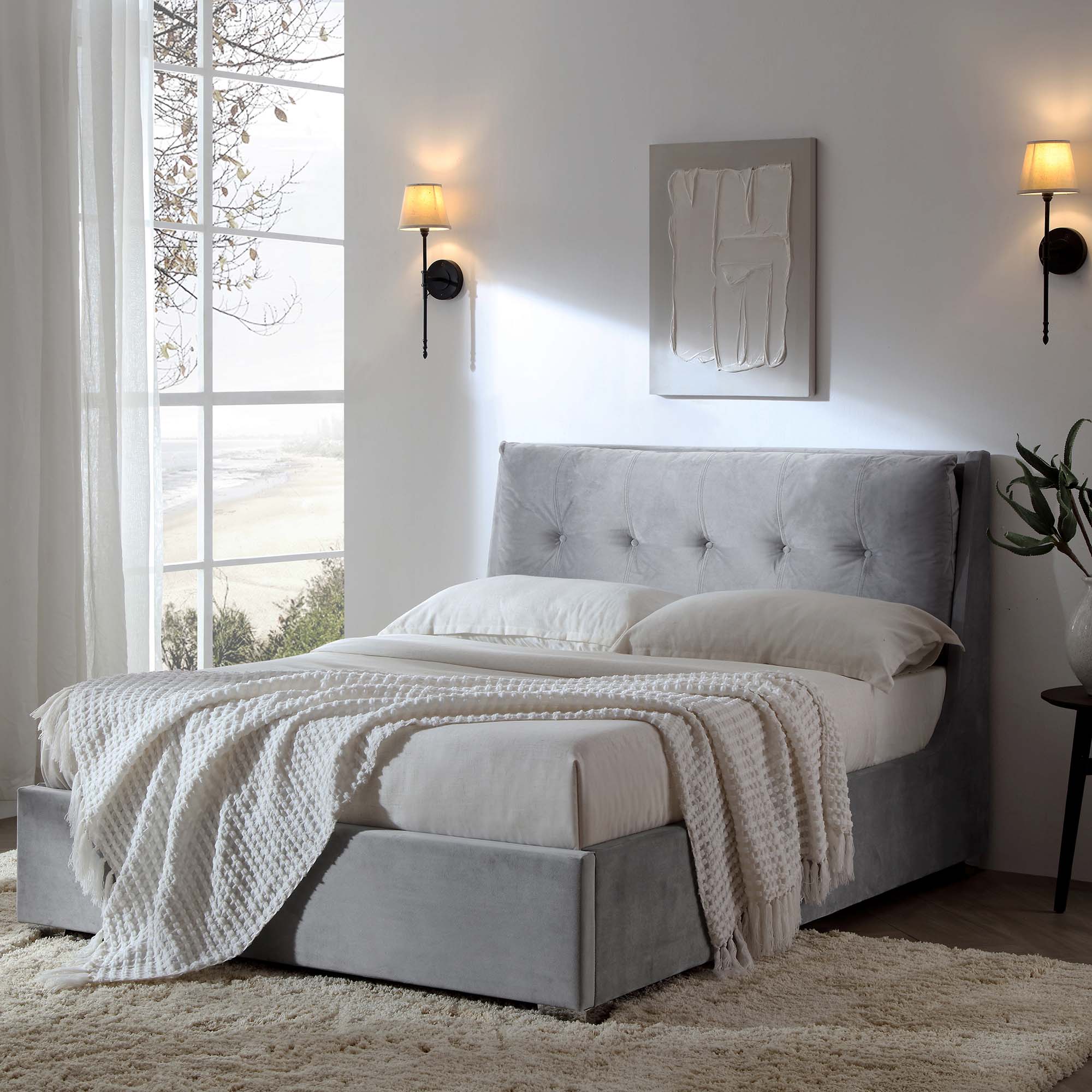 Hadley Grey Velvet Ottoman Storage Bed