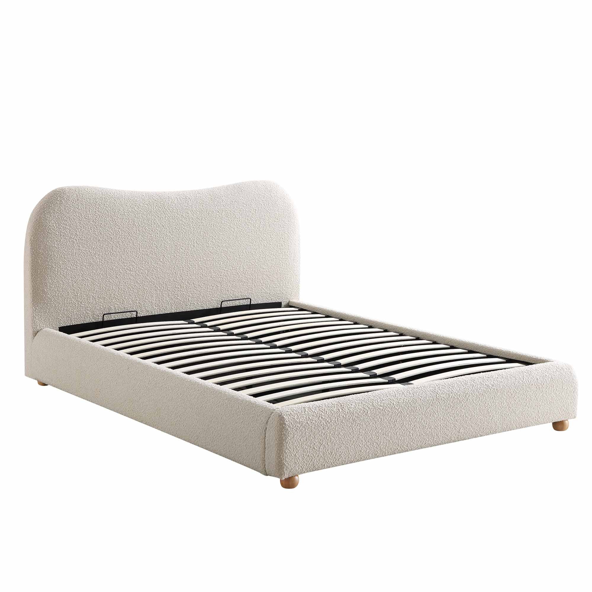 Egerie Curved Headboard Beige Boucle Ottoman Storage Bed