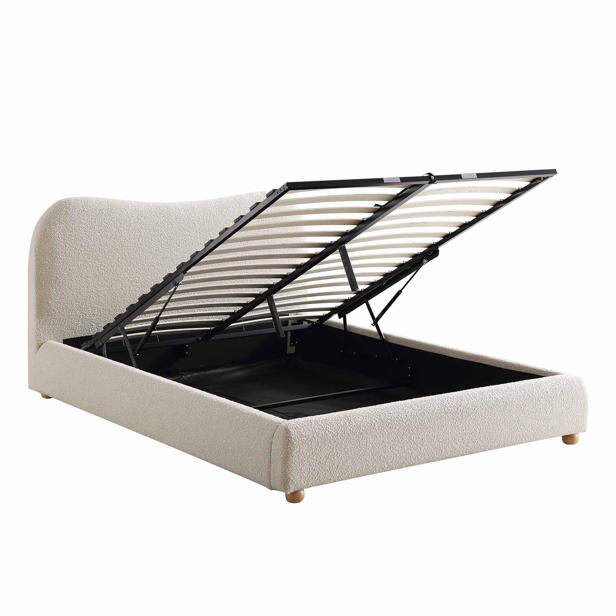 Egerie Curved Headboard Beige Boucle Ottoman Storage Bed