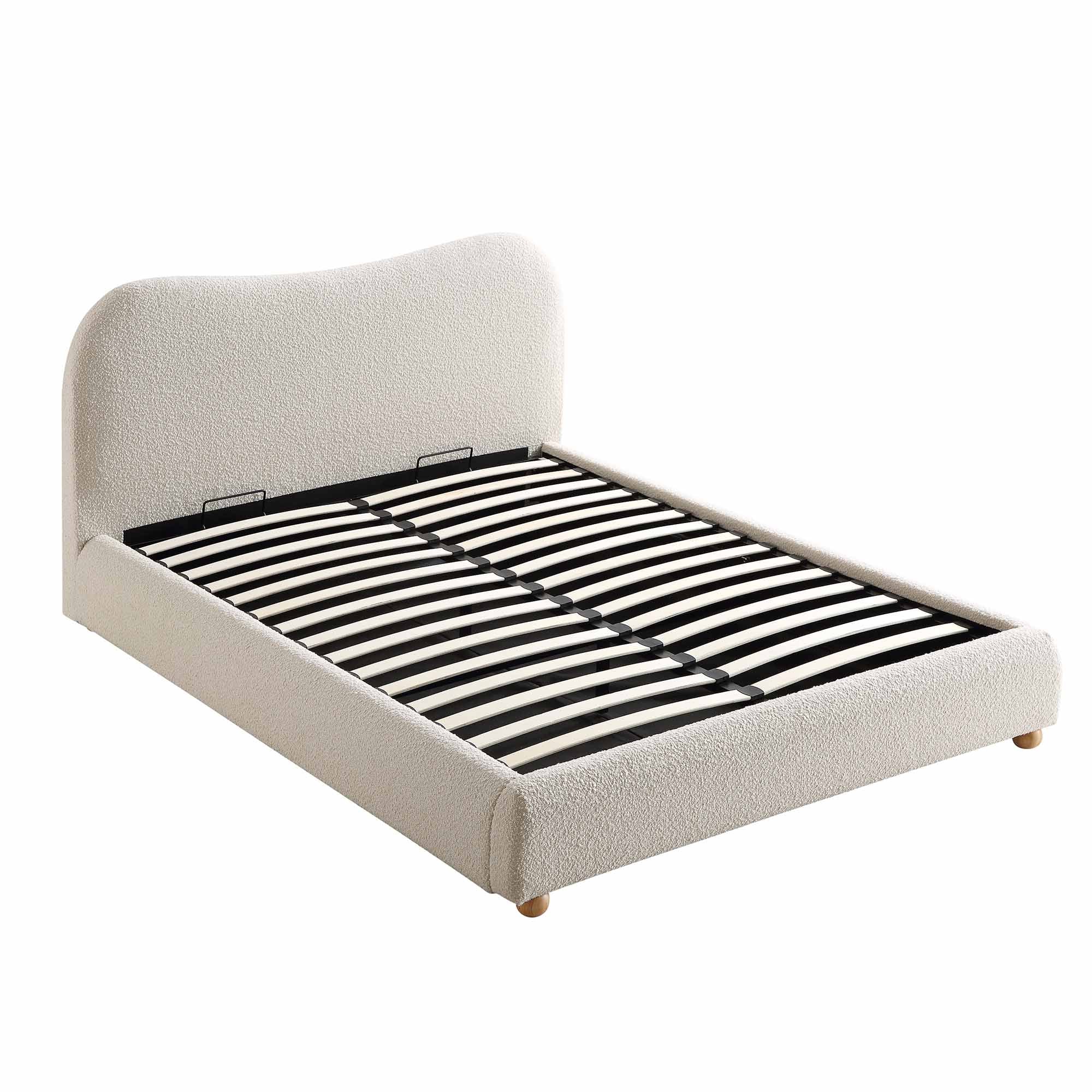 Egerie Curved Headboard Beige Boucle Ottoman Storage Bed