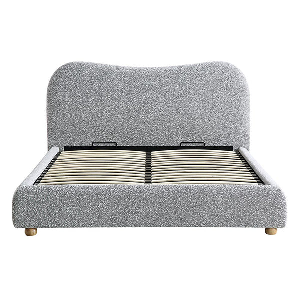 Egerie Curved Headboard Mist Grey Boucle Ottoman Storage Bed