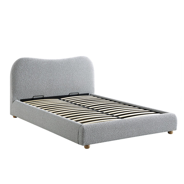 Egerie Curved Headboard Mist Grey Boucle Ottoman Storage Bed