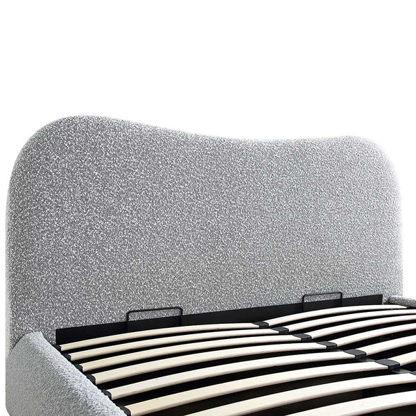 Egerie Curved Headboard Mist Grey Boucle Ottoman Storage Bed