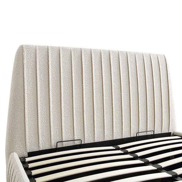 Helia Pleated Ottoman Storage Bed, Beige Boucle