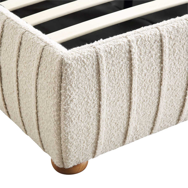 Helia Pleated Ottoman Storage Bed, Beige Boucle