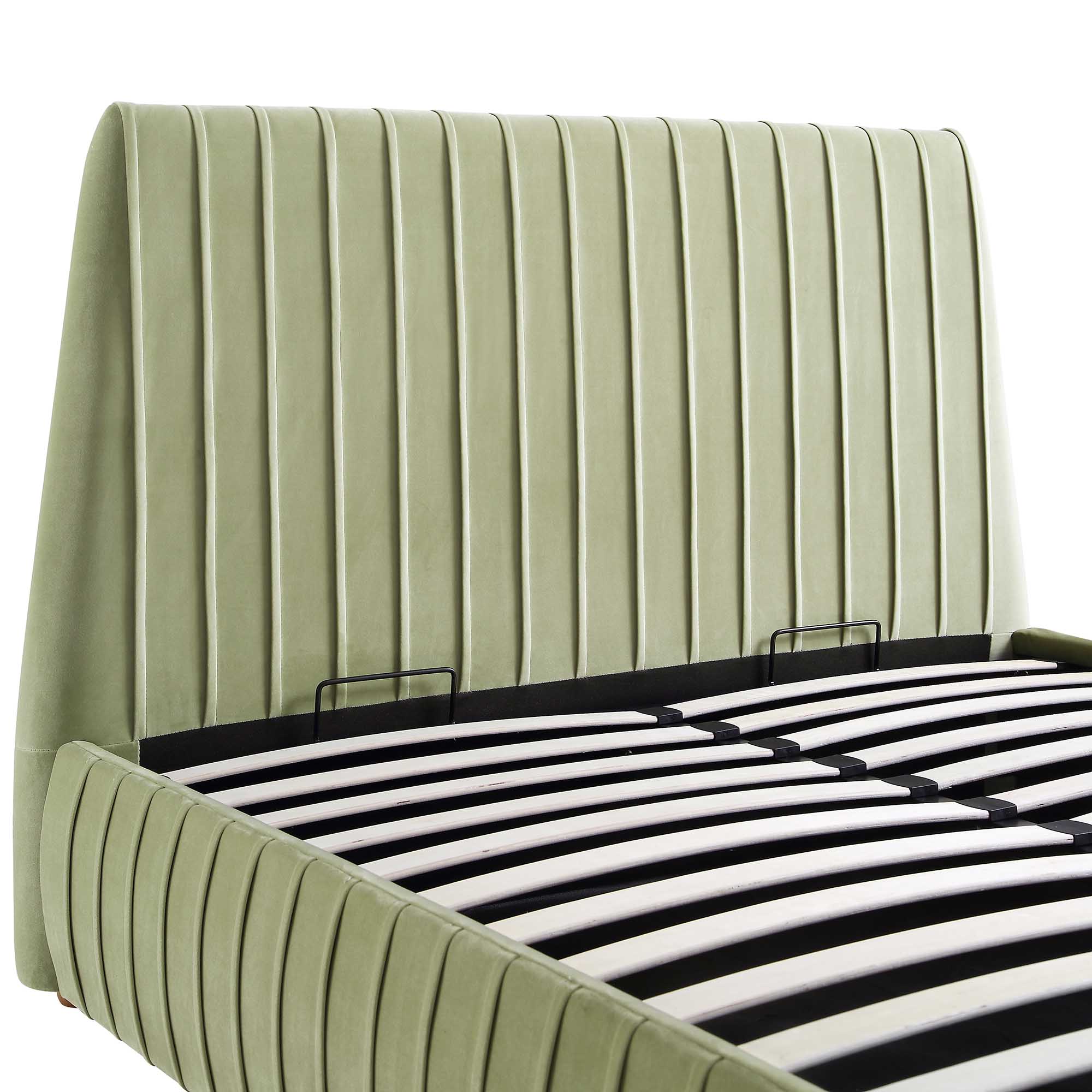 Helia Pleated Ottoman Storage Bed, Lichen Velvet