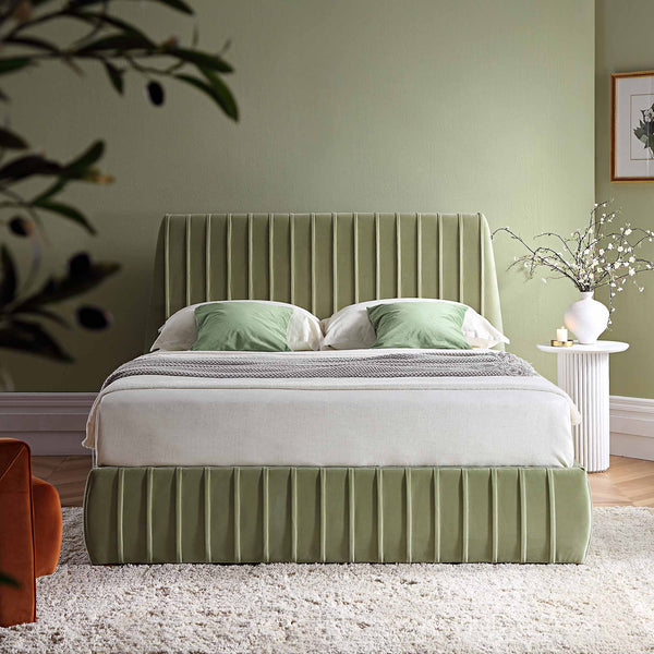 Helia Pleated Ottoman Storage Bed, Lichen Velvet