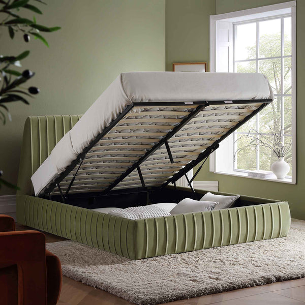 Helia Pleated Ottoman Storage Bed, Lichen Velvet