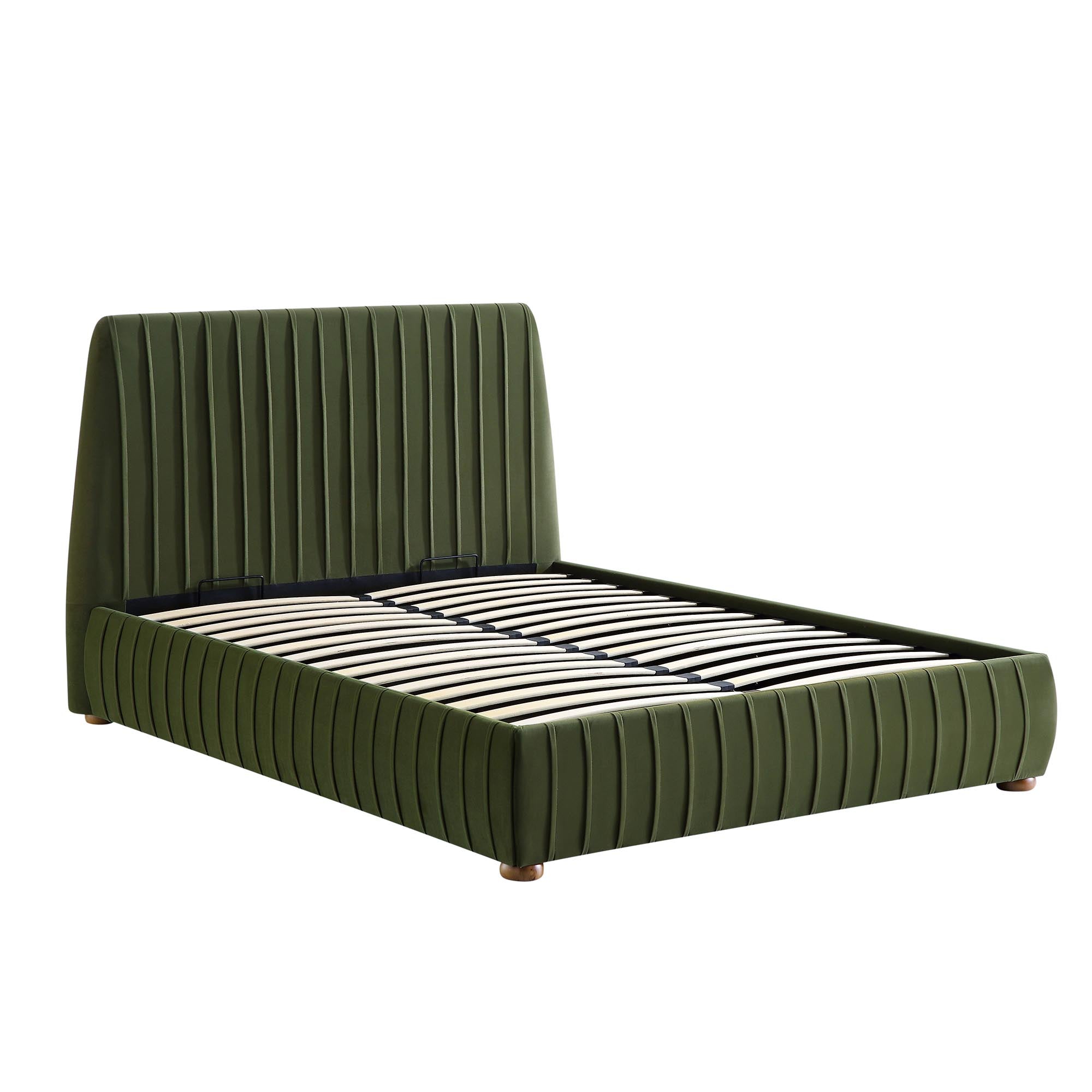 Helia Pleated Ottoman Storage Bed, Moss Green Velvet