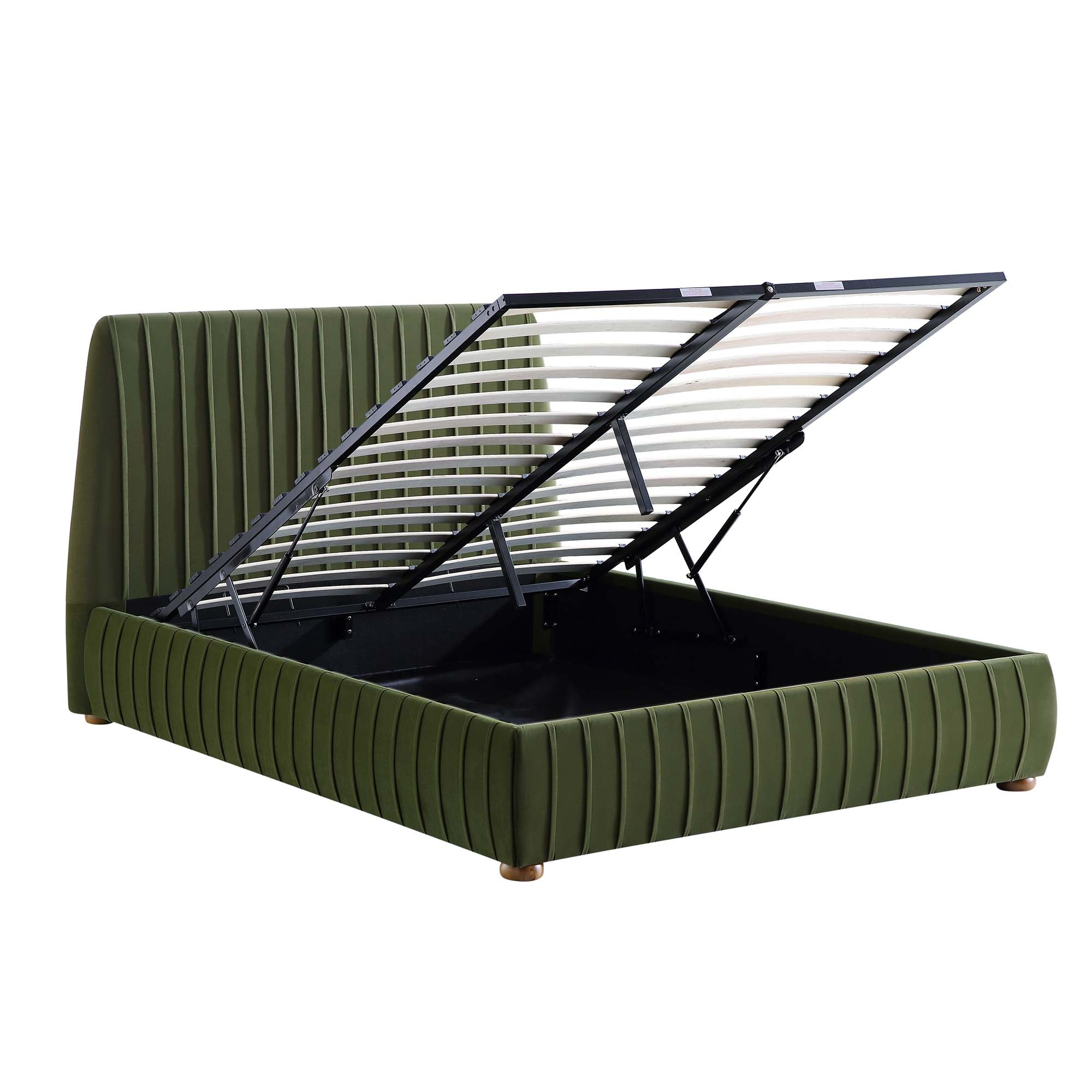 Helia Pleated Ottoman Storage Bed, Moss Green Velvet