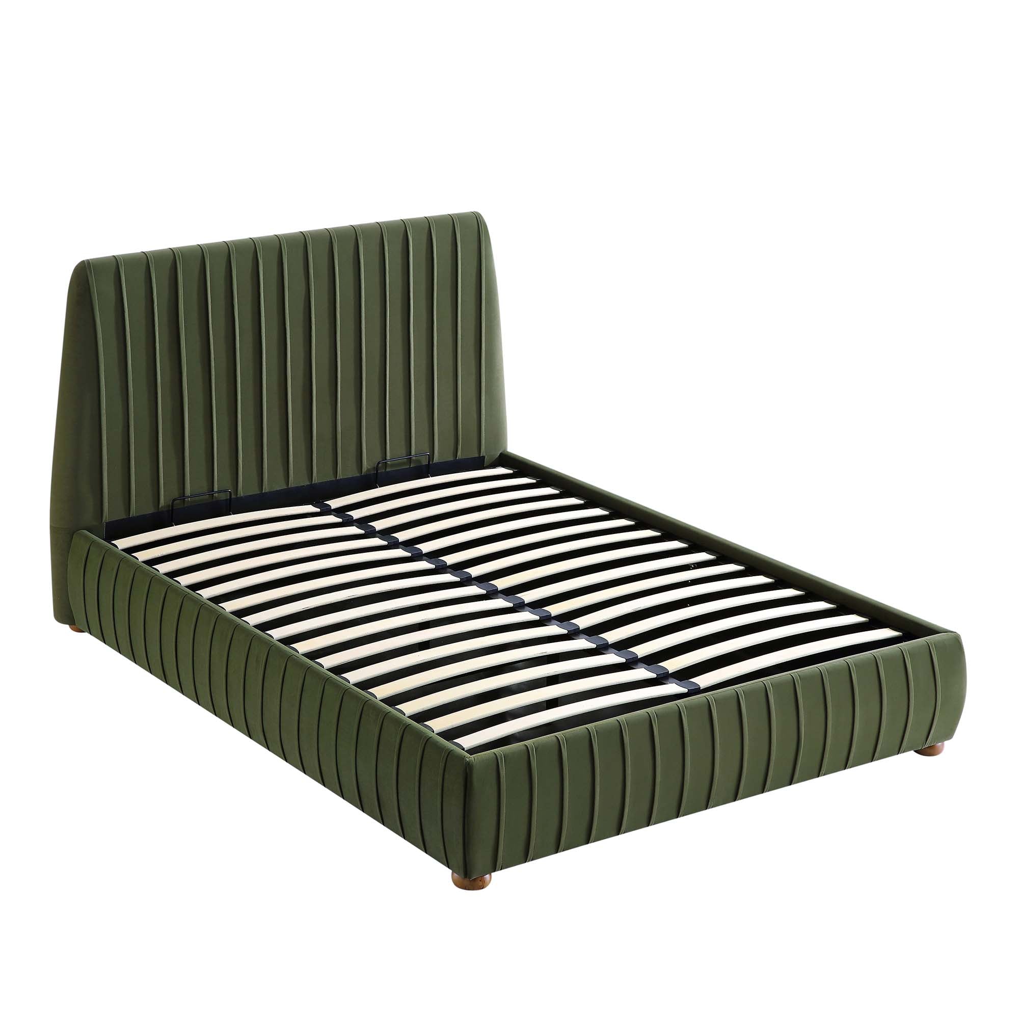 Helia Pleated Ottoman Storage Bed, Moss Green Velvet