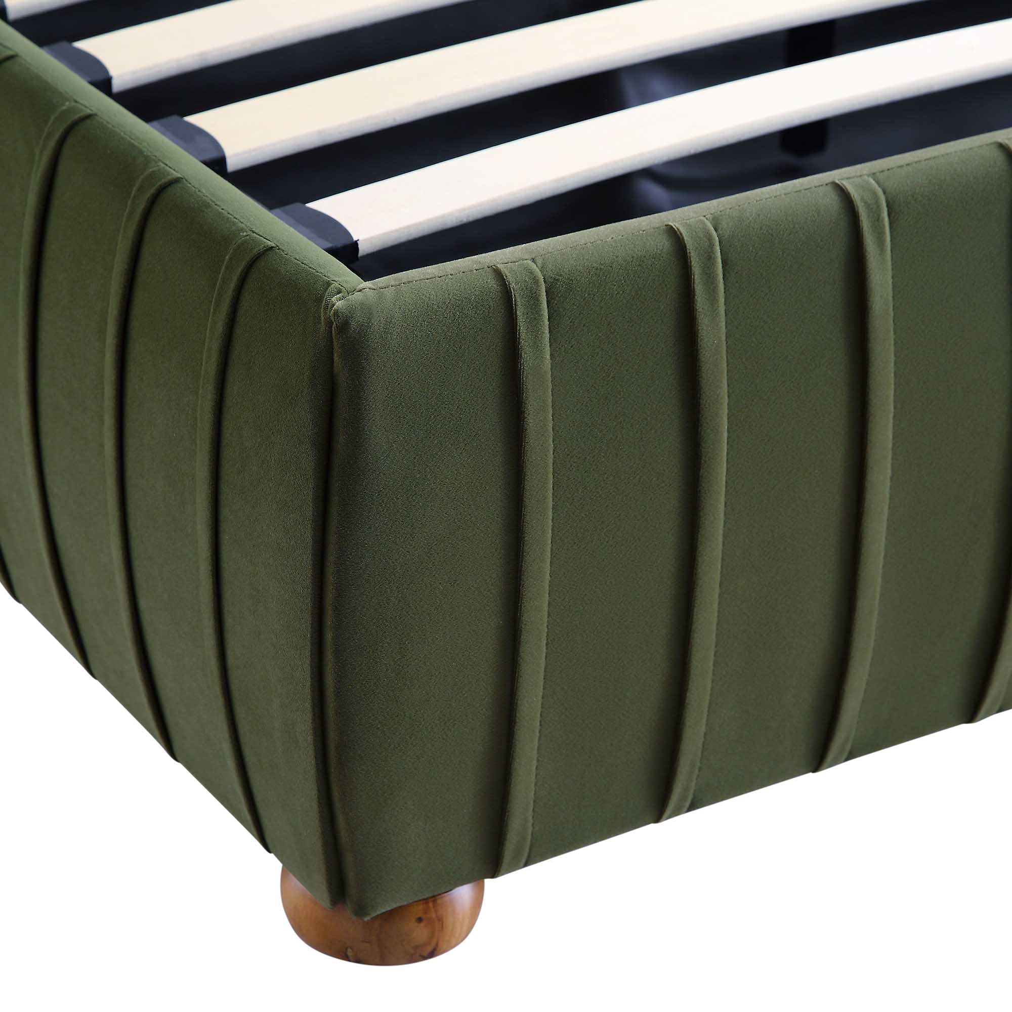 Helia Pleated Ottoman Storage Bed, Moss Green Velvet