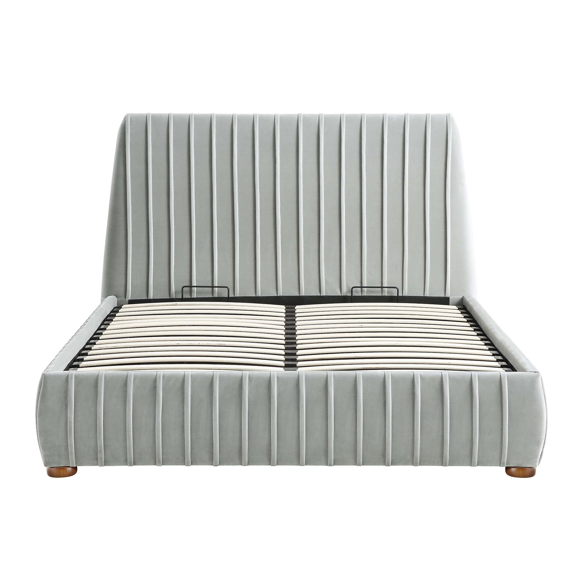 Helia Pleated Ottoman Storage Bed, Silver Grey Velvet