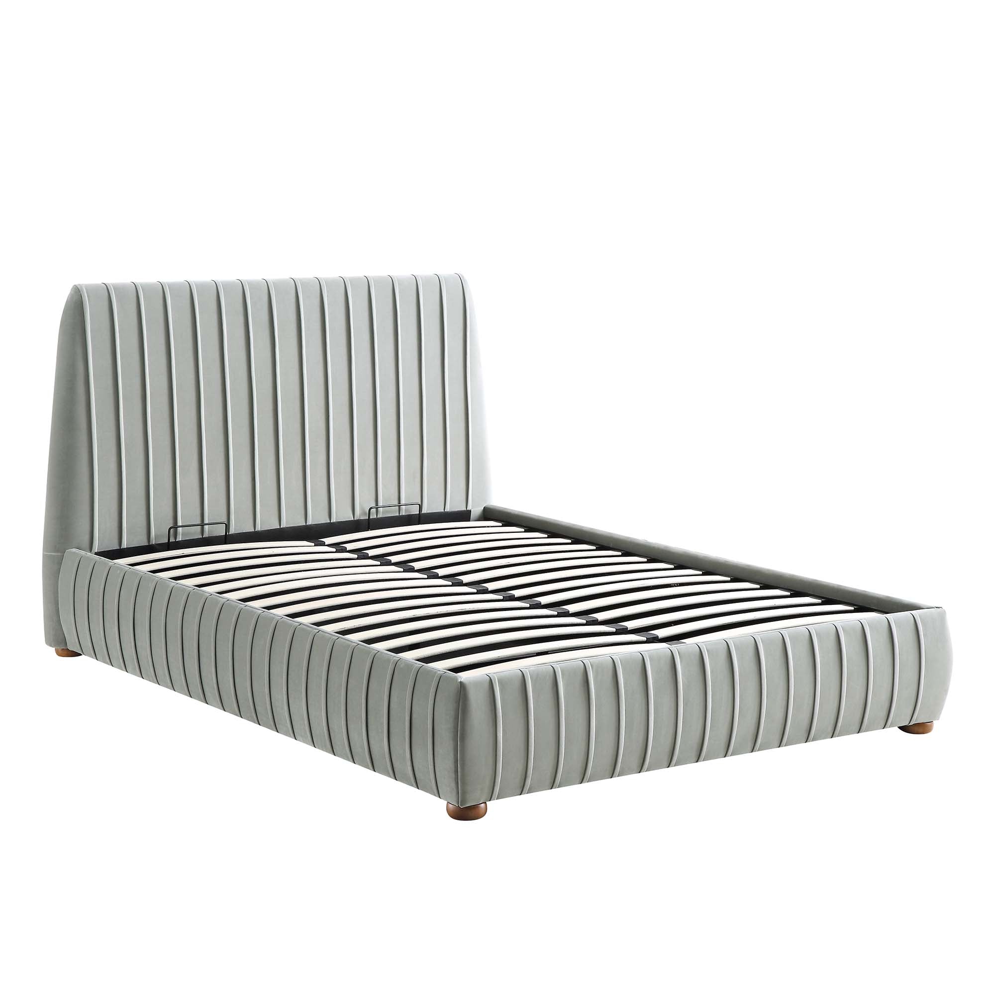 Helia Pleated Ottoman Storage Bed, Silver Grey Velvet