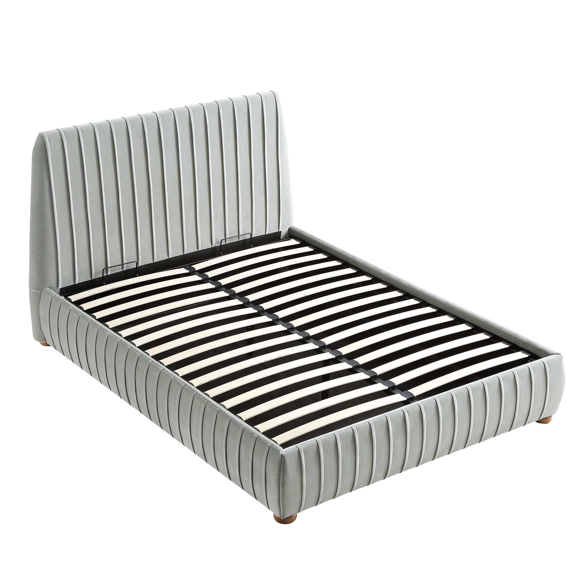 Helia Pleated Ottoman Storage Bed, Silver Grey Velvet