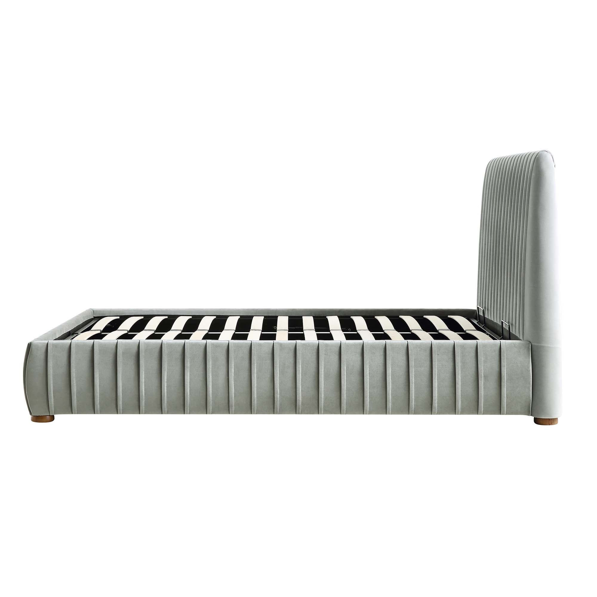 Helia Pleated Ottoman Storage Bed, Silver Grey Velvet