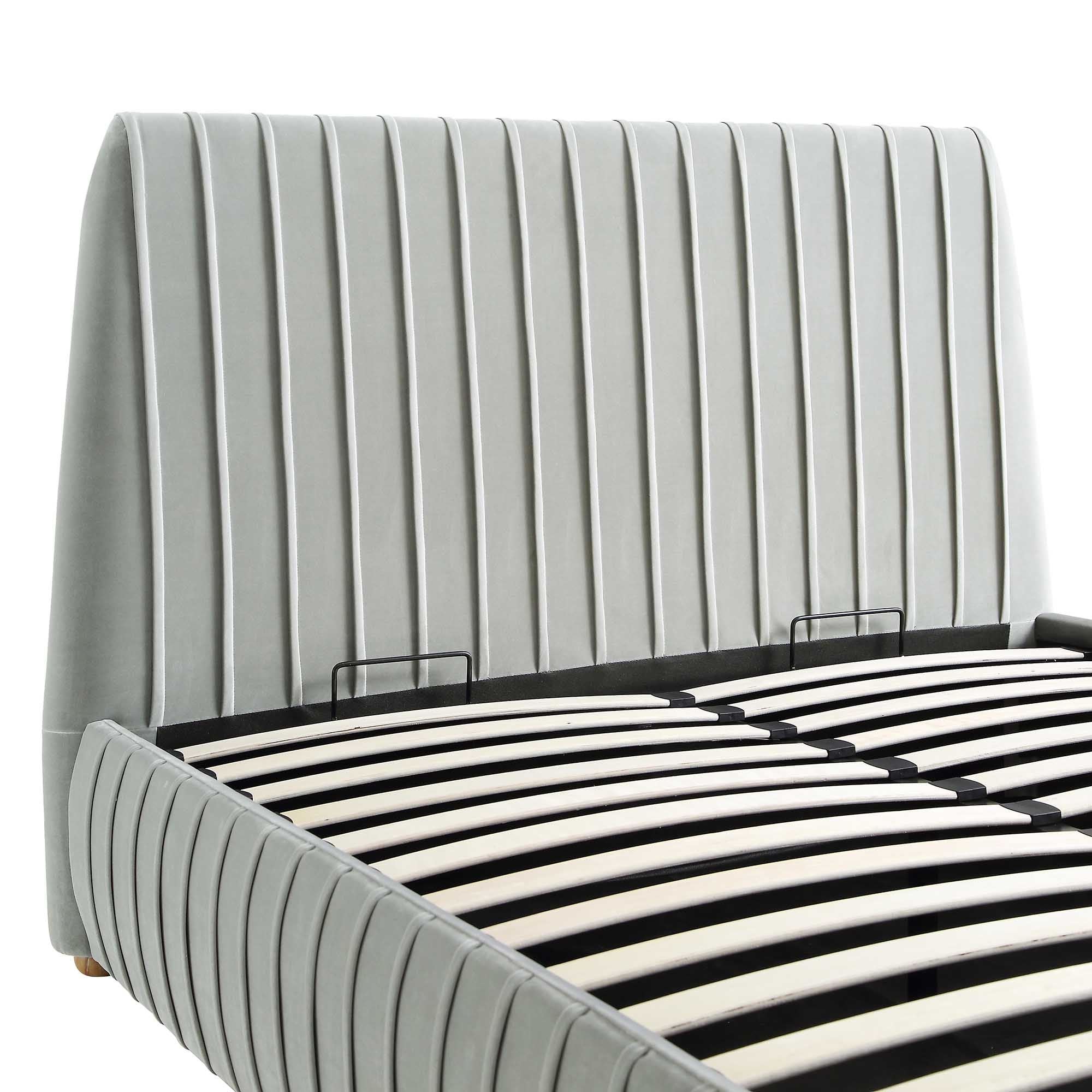 Helia Pleated Ottoman Storage Bed, Silver Grey Velvet