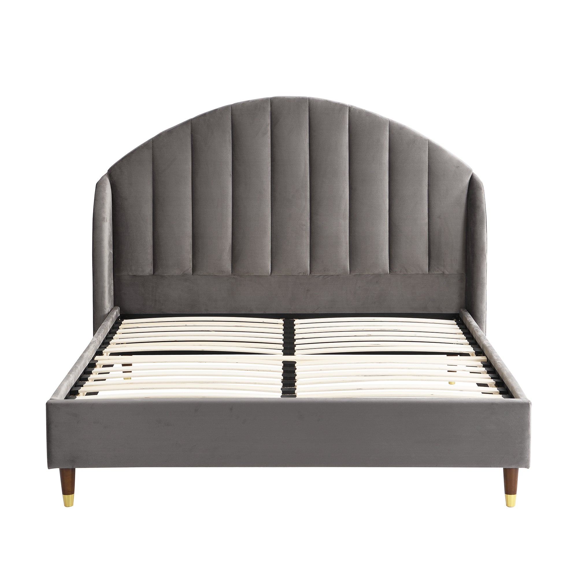 Eleanor Grey Velvet Upholstered Bed Frame with Domed Headboard