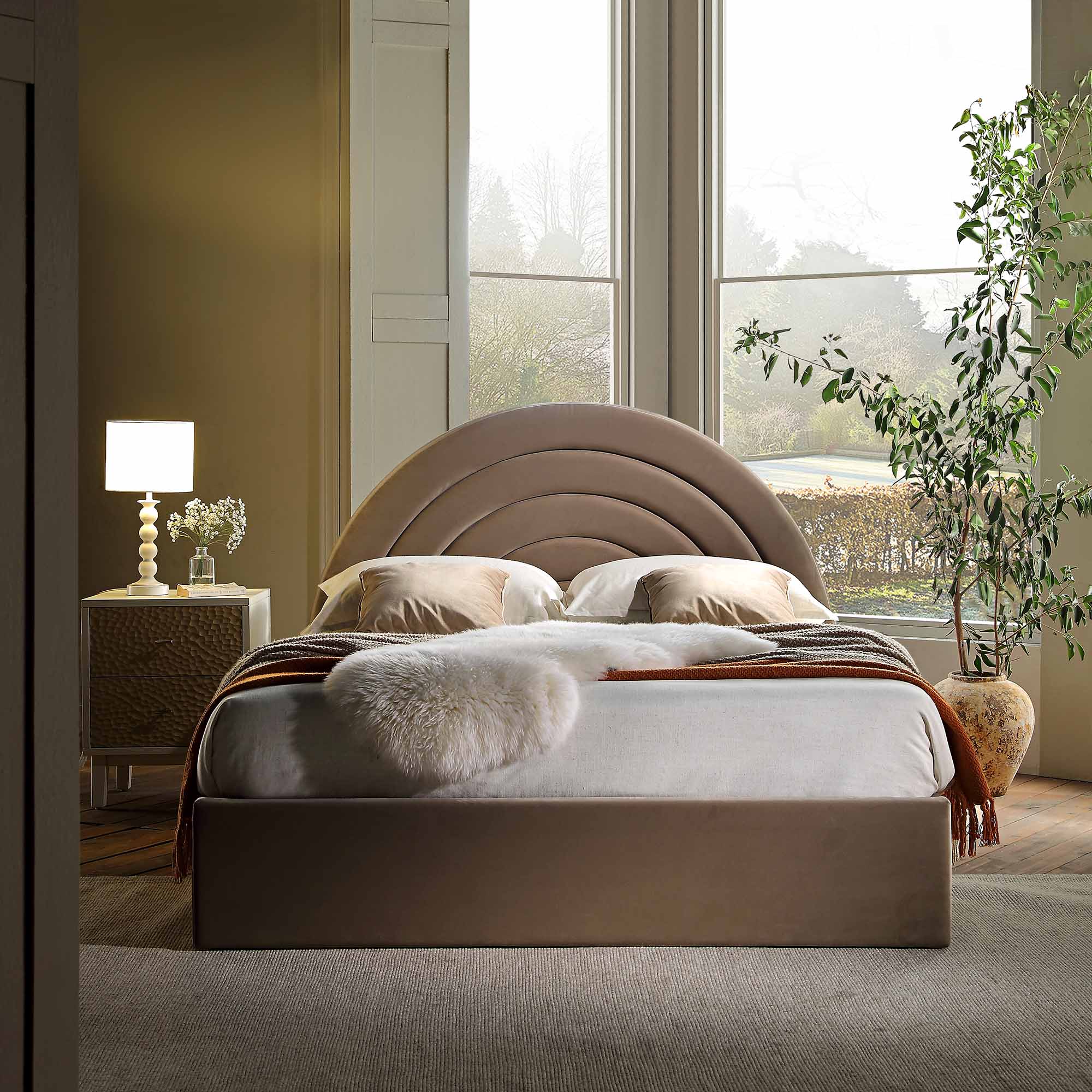 Archer Mink Velvet Ottoman Storage Bed