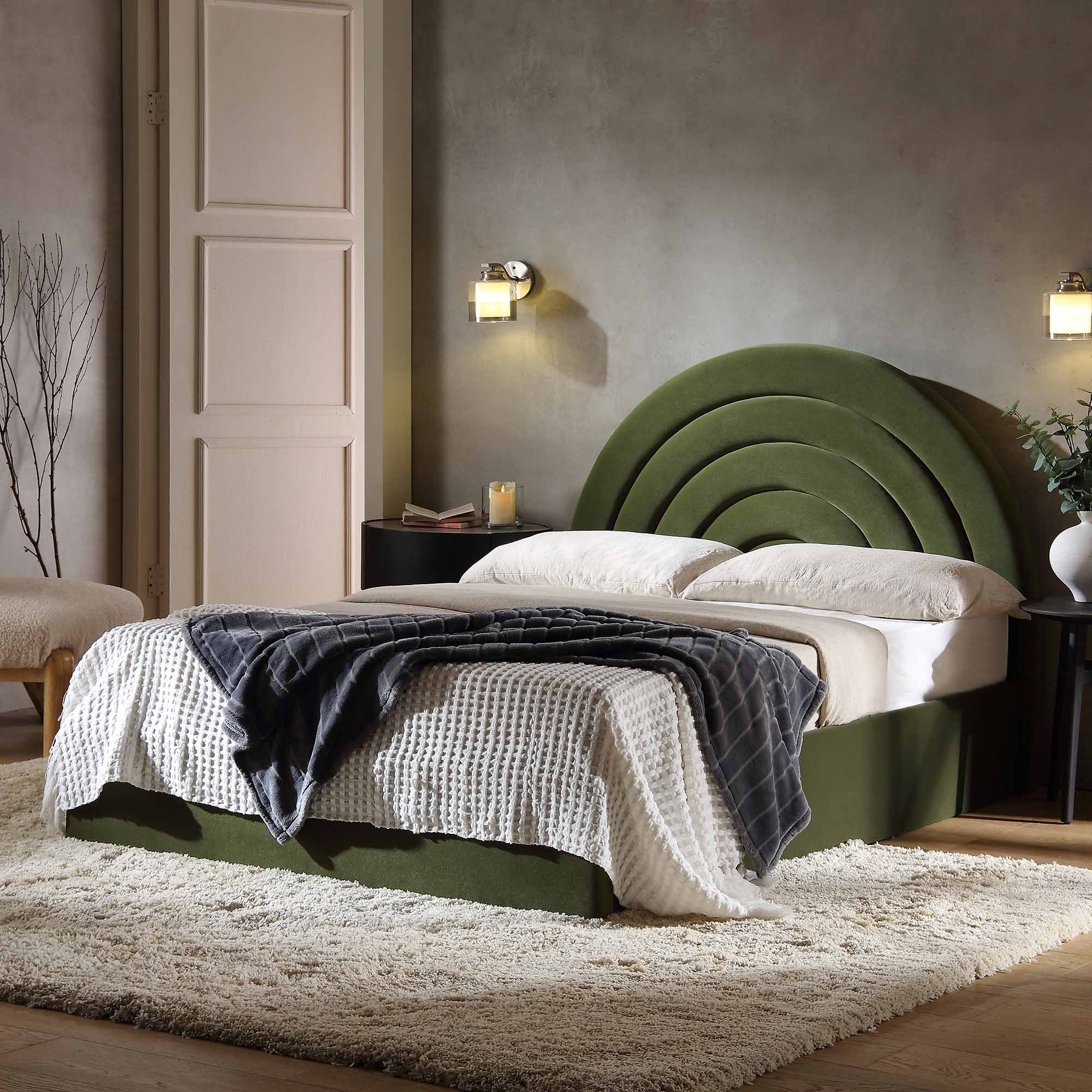 Archer Moss Green Velvet Ottoman Storage Bed