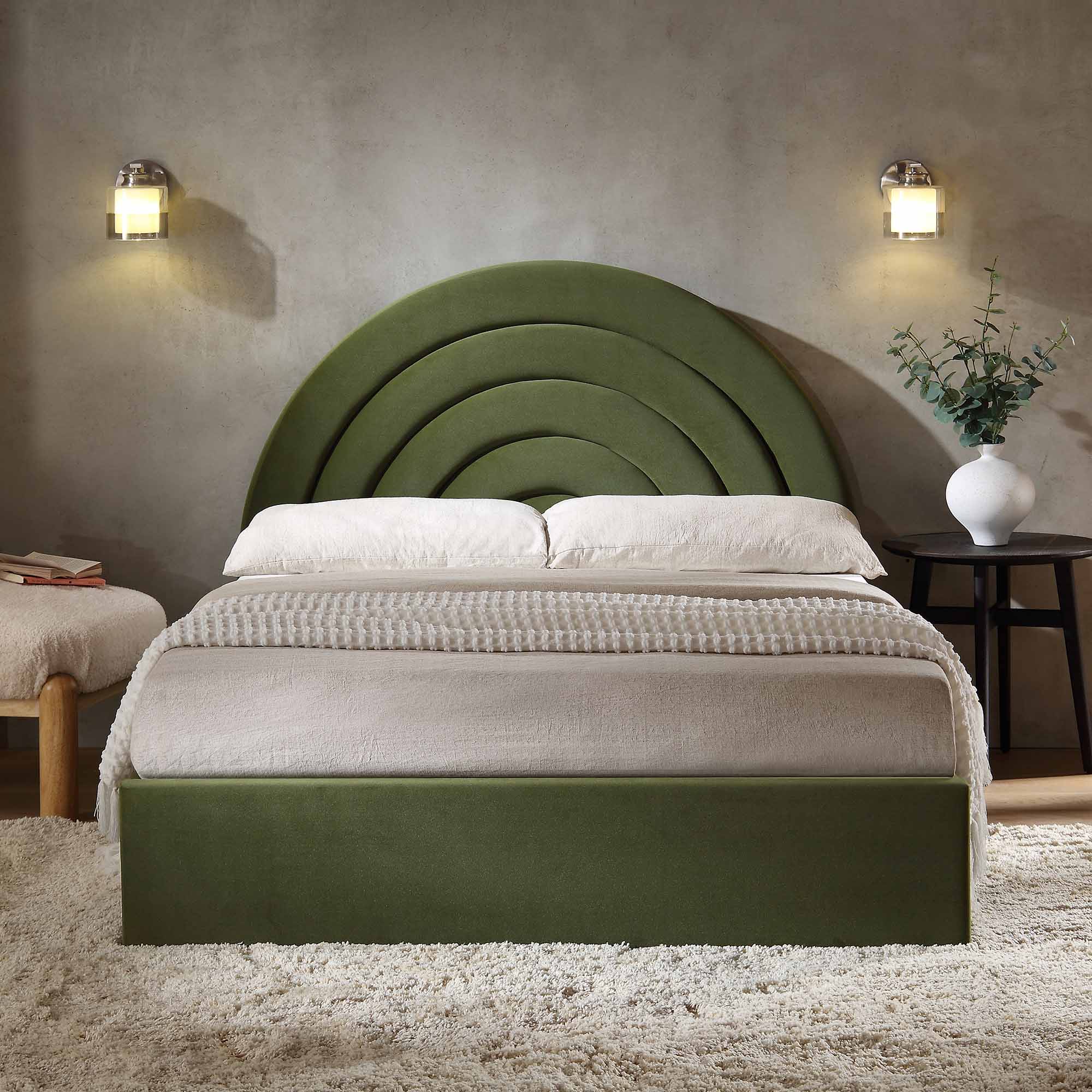 Archer Moss Green Velvet Ottoman Storage Bed