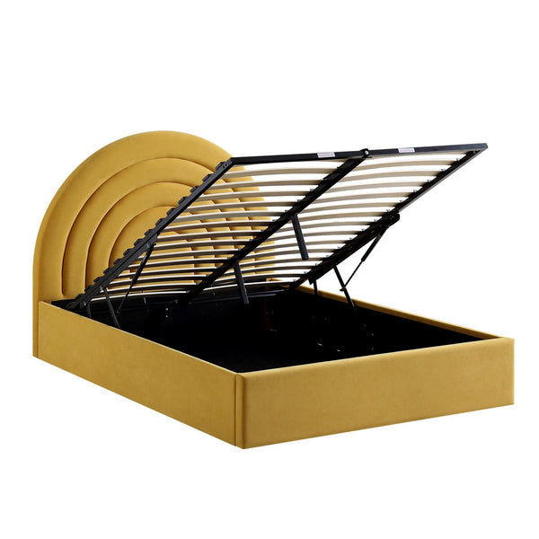 Archer Mustard Yellow Velvet Ottoman Storage Bed