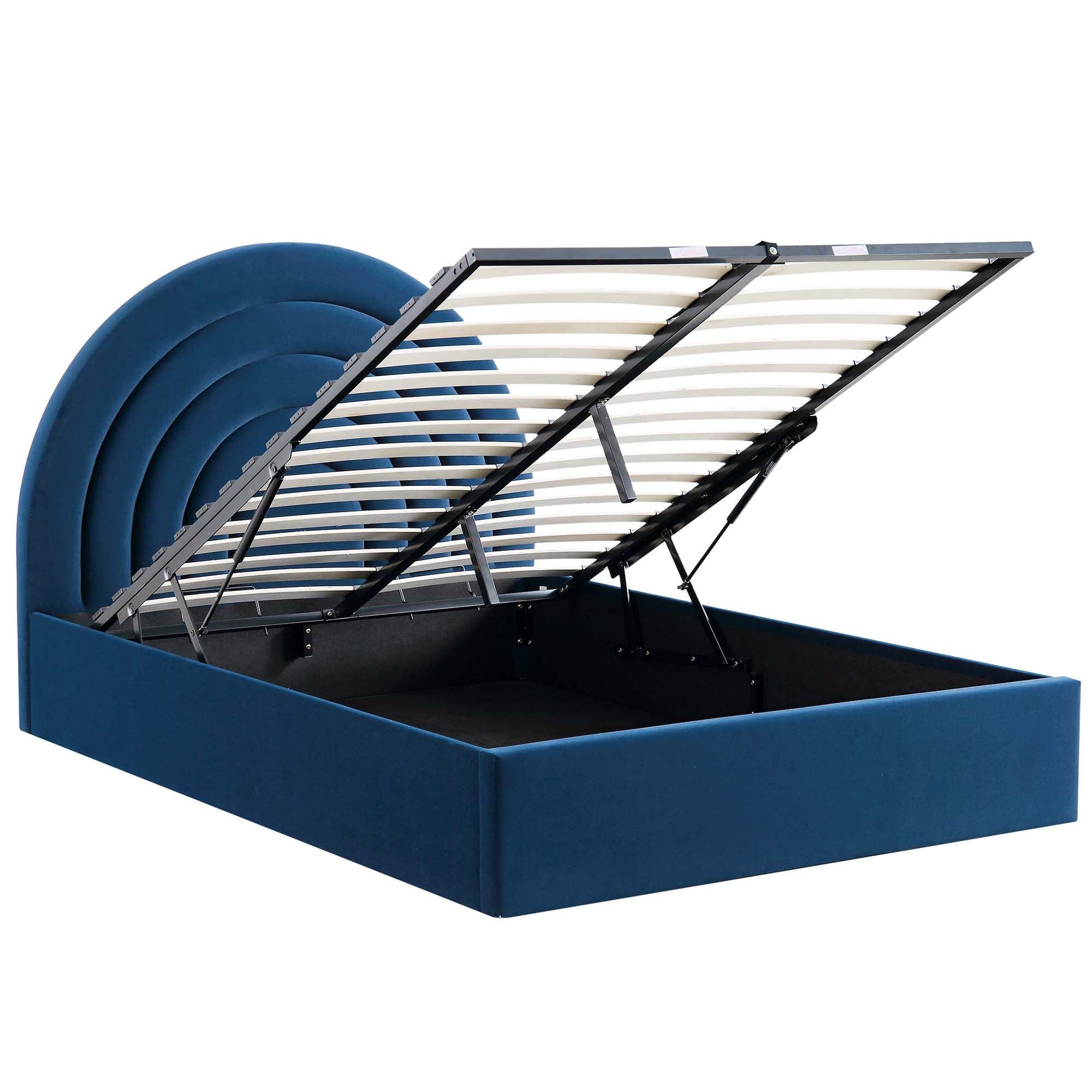 Archer Navy Blue Velvet Ottoman Storage Bed