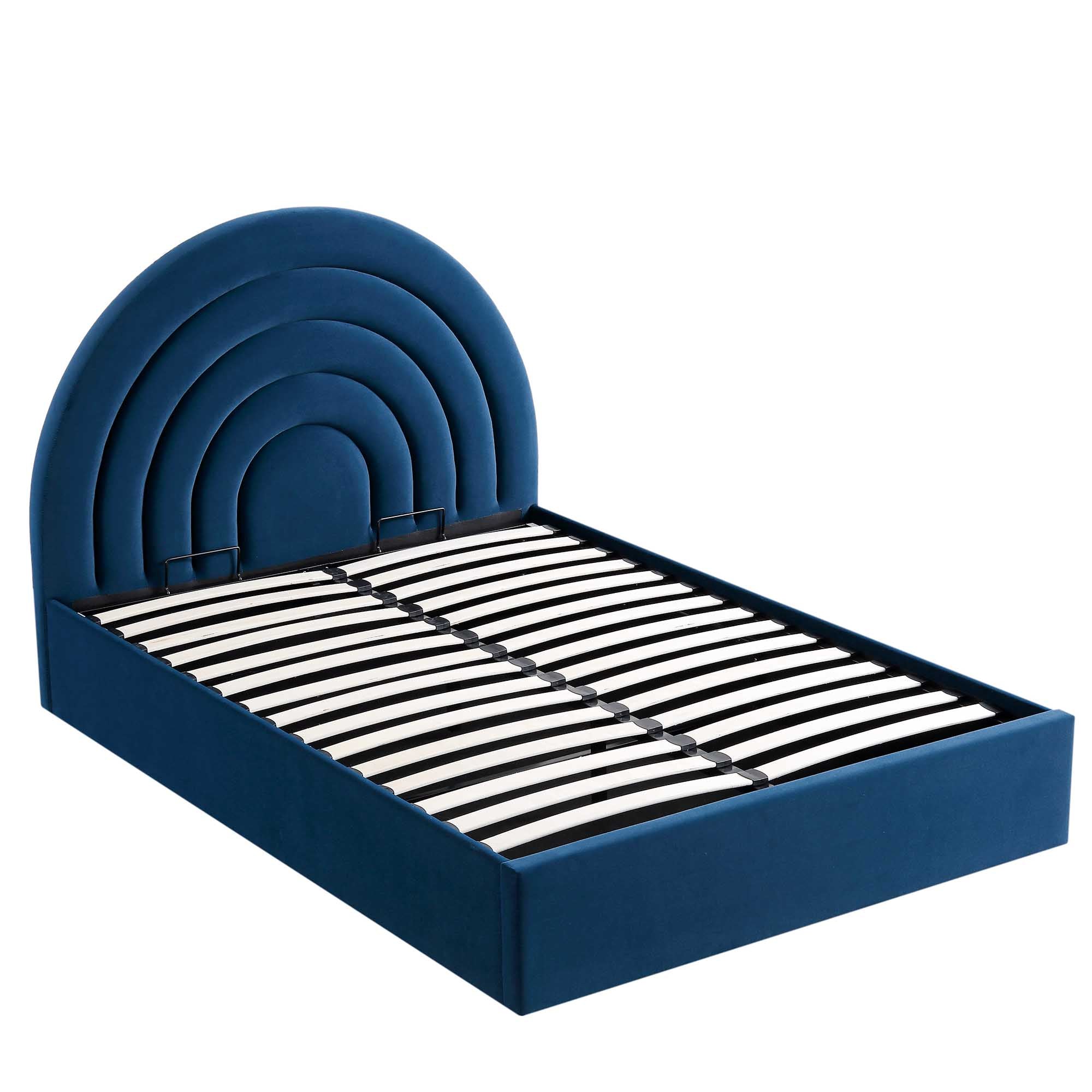 Archer Navy Blue Velvet Ottoman Storage Bed