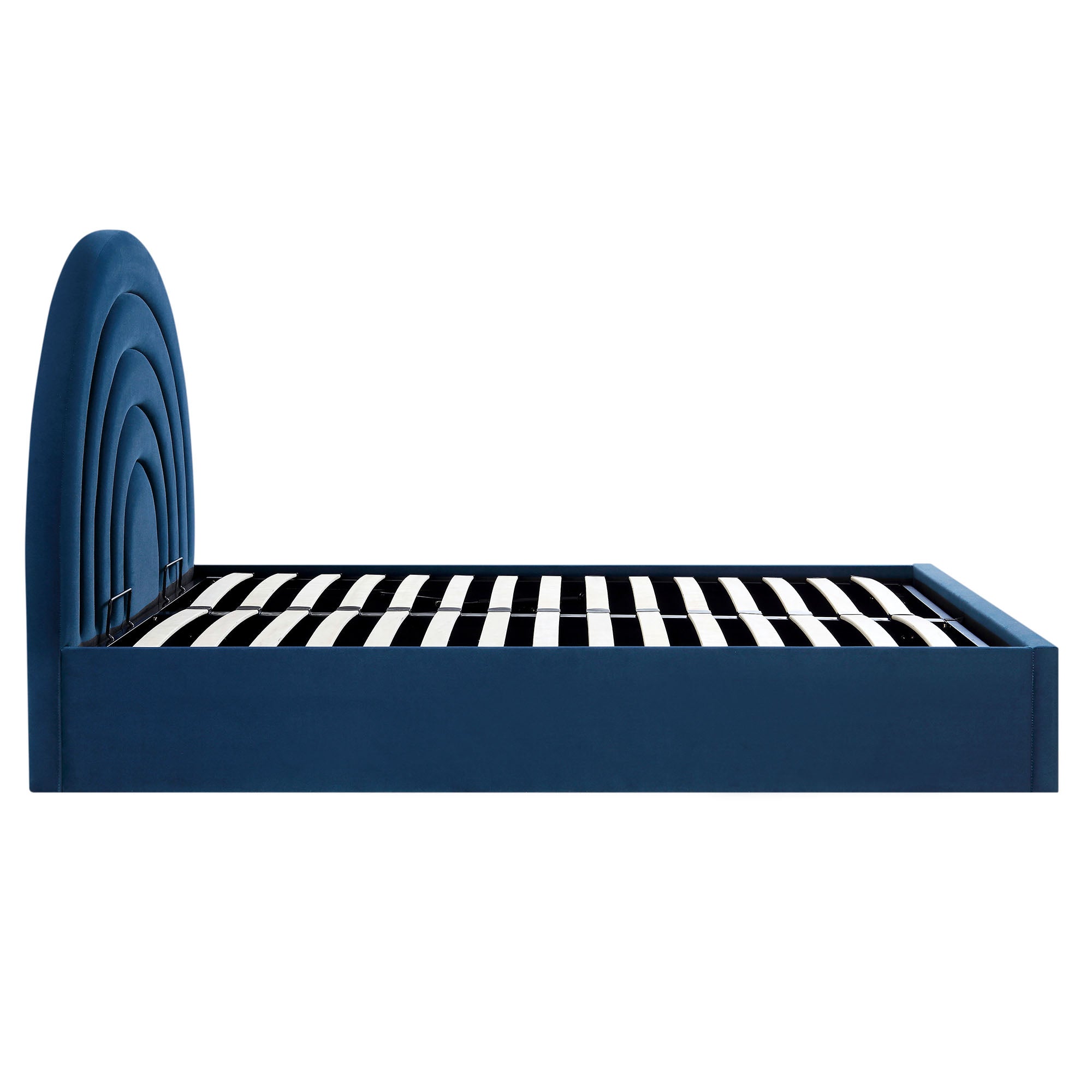 Archer Navy Blue Velvet Ottoman Storage Bed