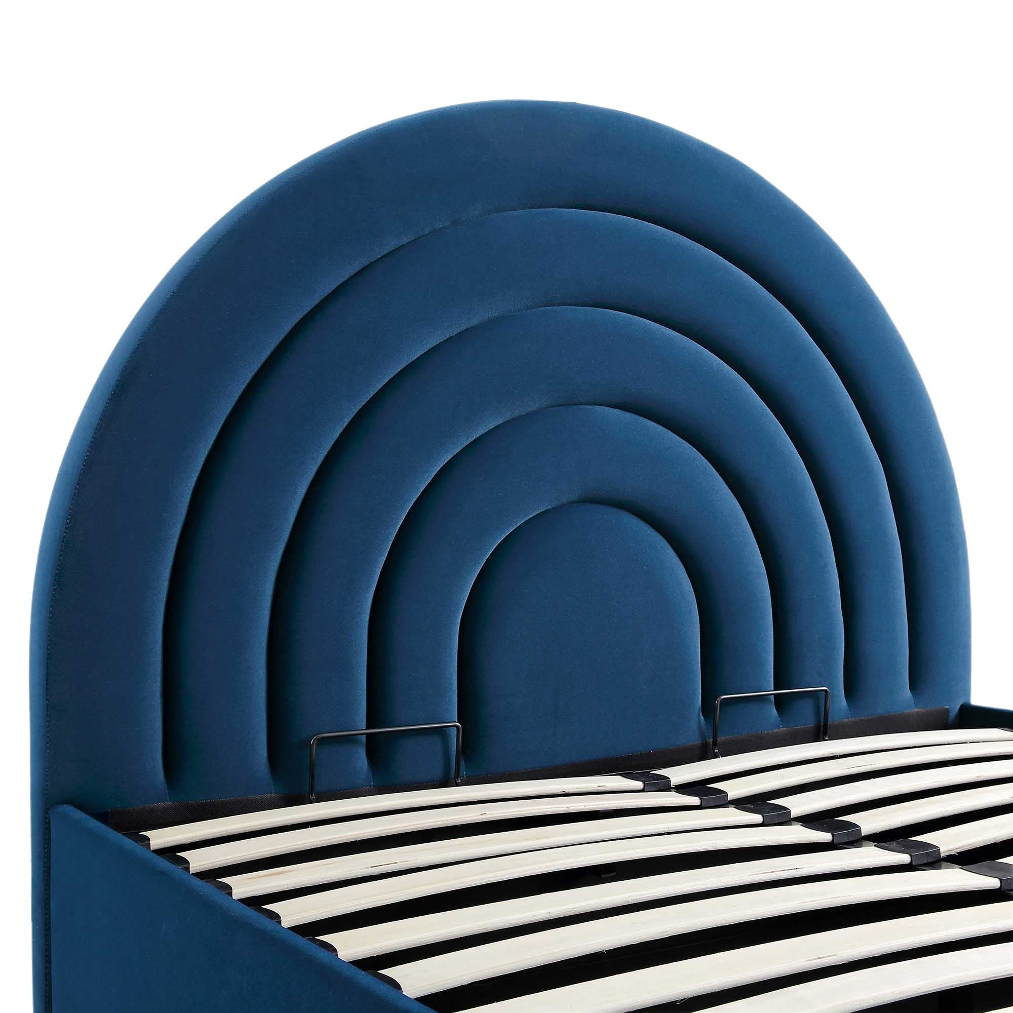 Archer Navy Blue Velvet Ottoman Storage Bed