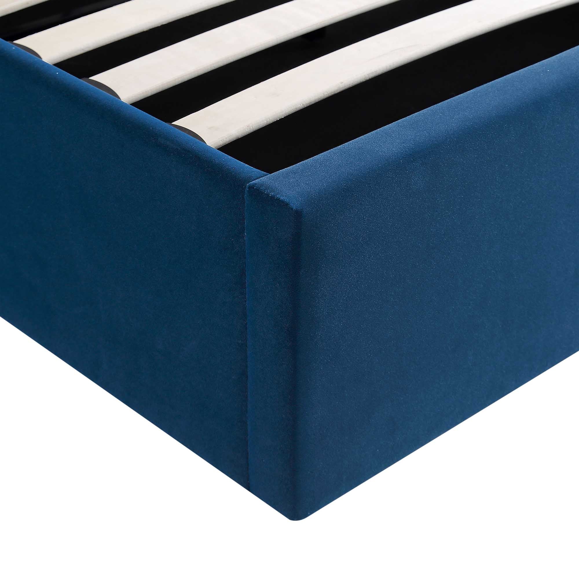 Archer Navy Blue Velvet Ottoman Storage Bed