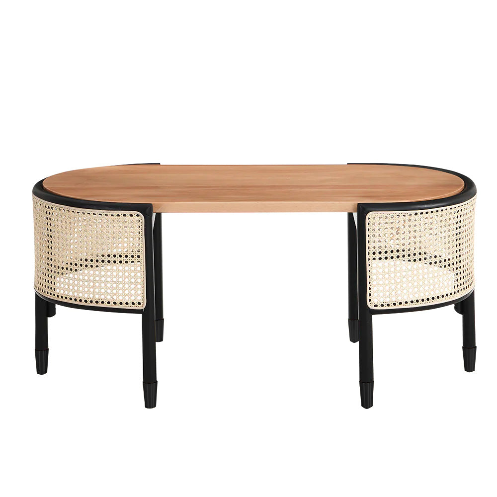 Jeanne Cane Rattan Solid Wood Oval Coffee Table