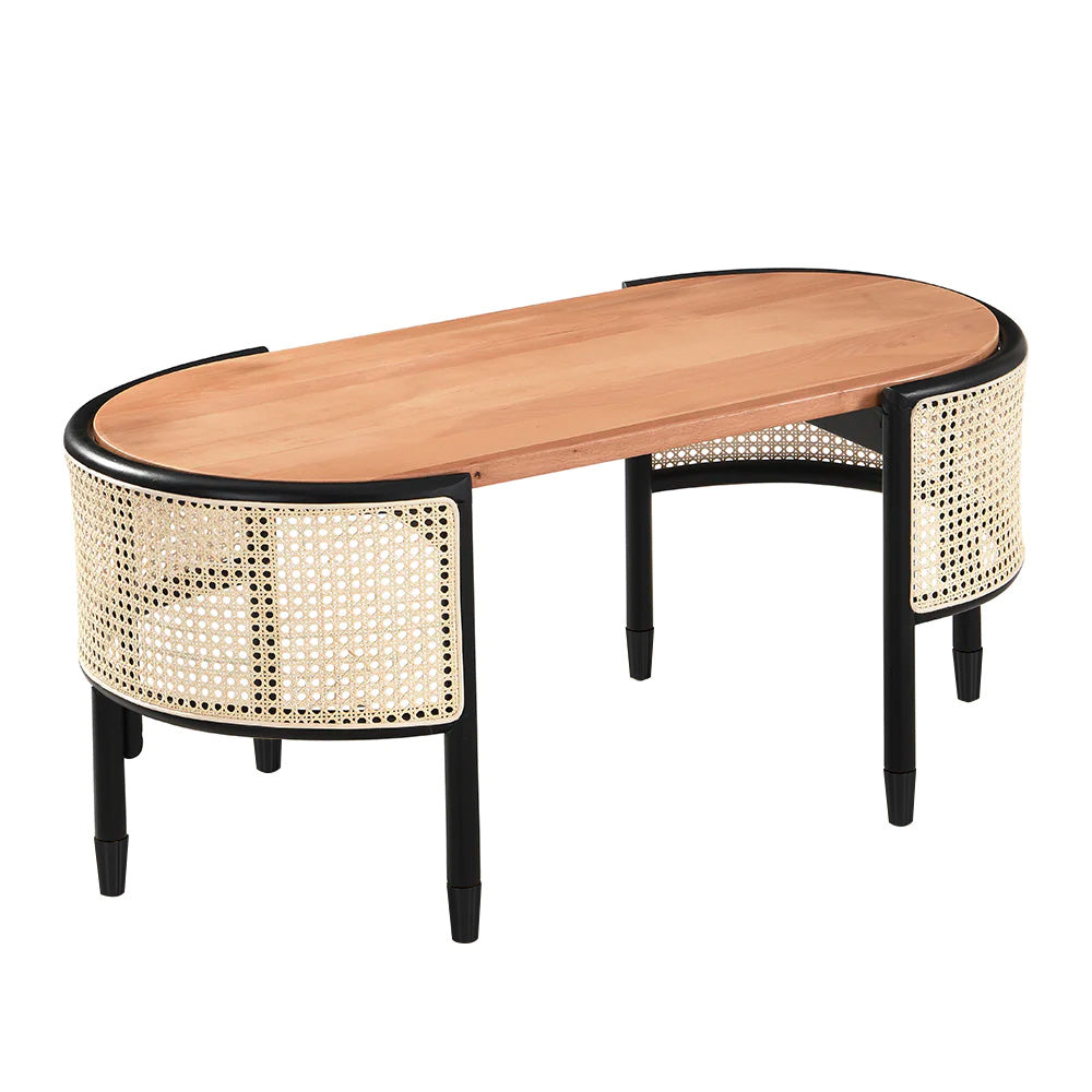 Jeanne Cane Rattan Solid Wood Oval Coffee Table