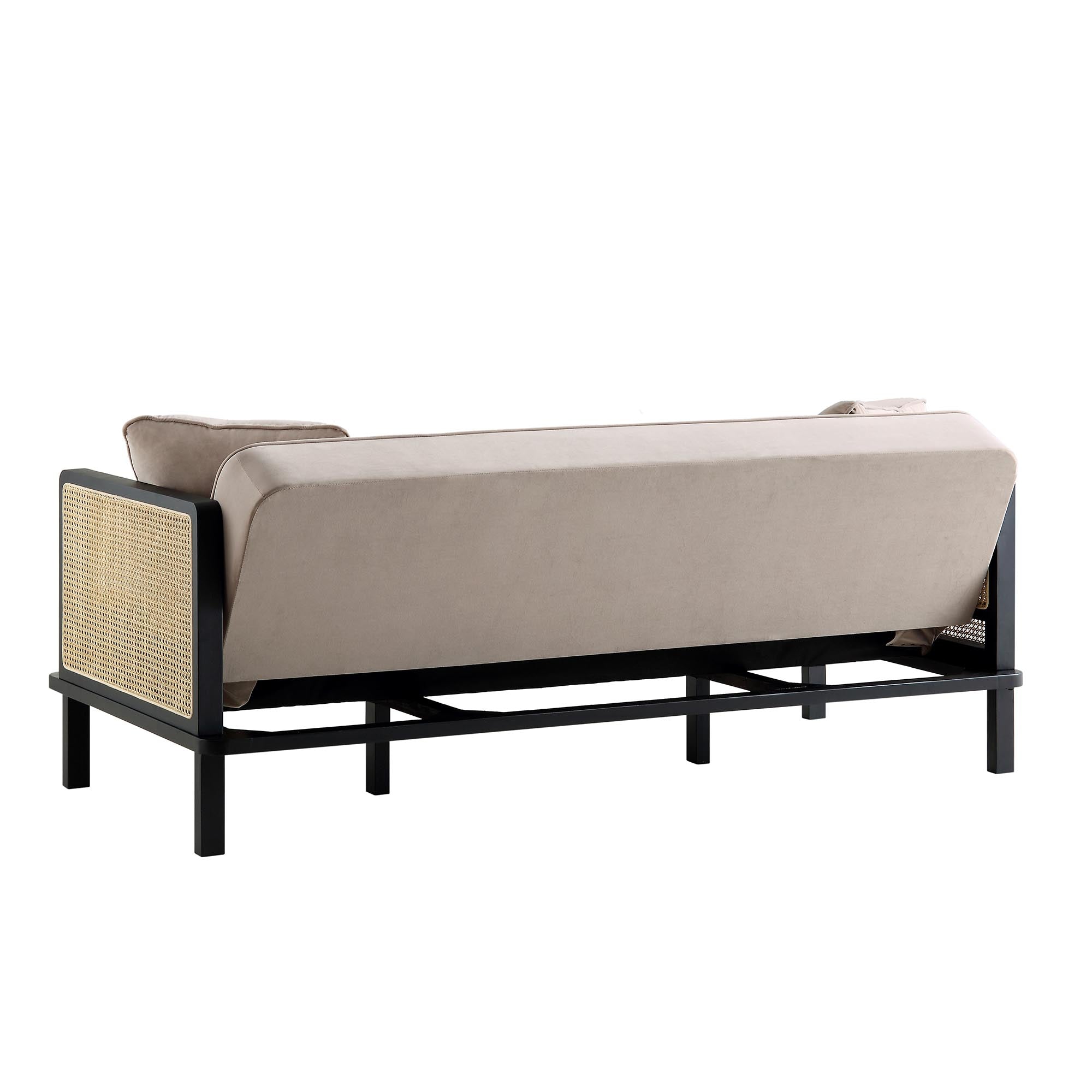 Pienza Solid Wood and Cane Sofa Bed, Taupe Velvet with Black Frame