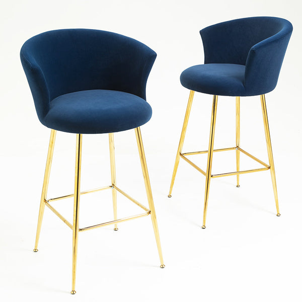 Kylie Set of 2 Blue Velvet Bar Stools