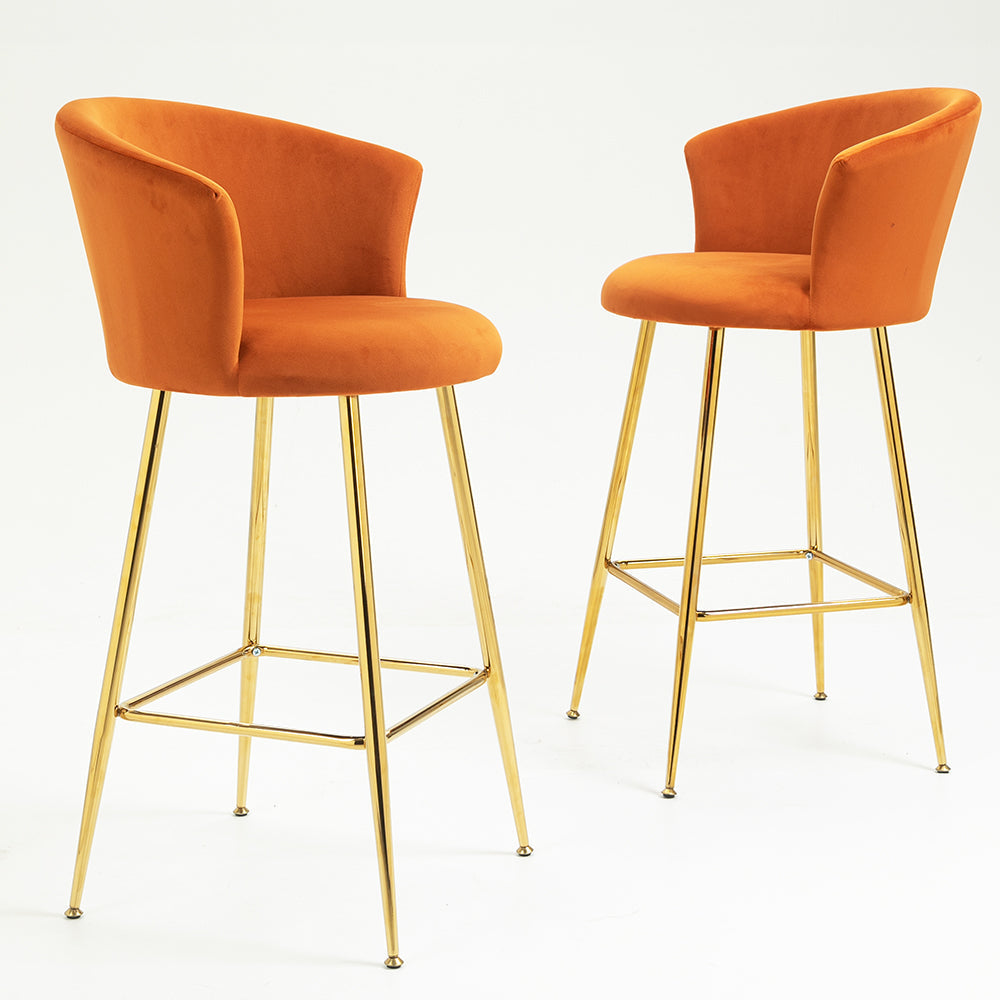 Kylie Set of 2 Orange Velvet Bar Stools