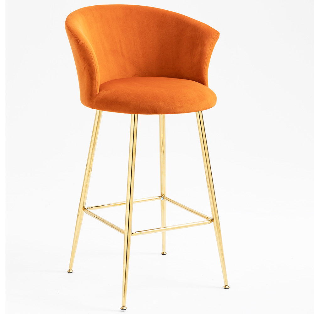 Kylie Set of 2 Orange Velvet Bar Stools