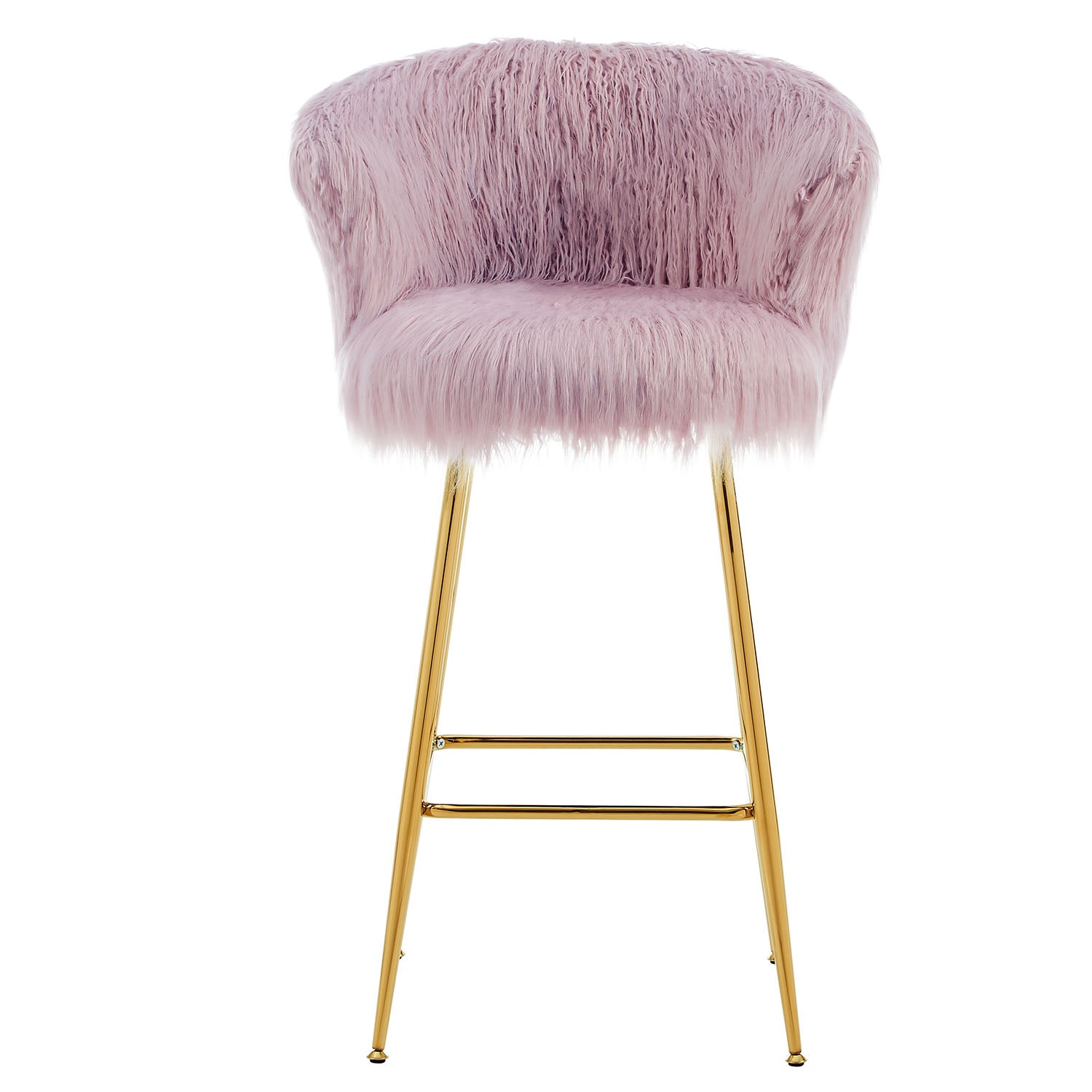 Kylie Set of 2 Pink Plush Shaggy Faux Fur Bar Stools