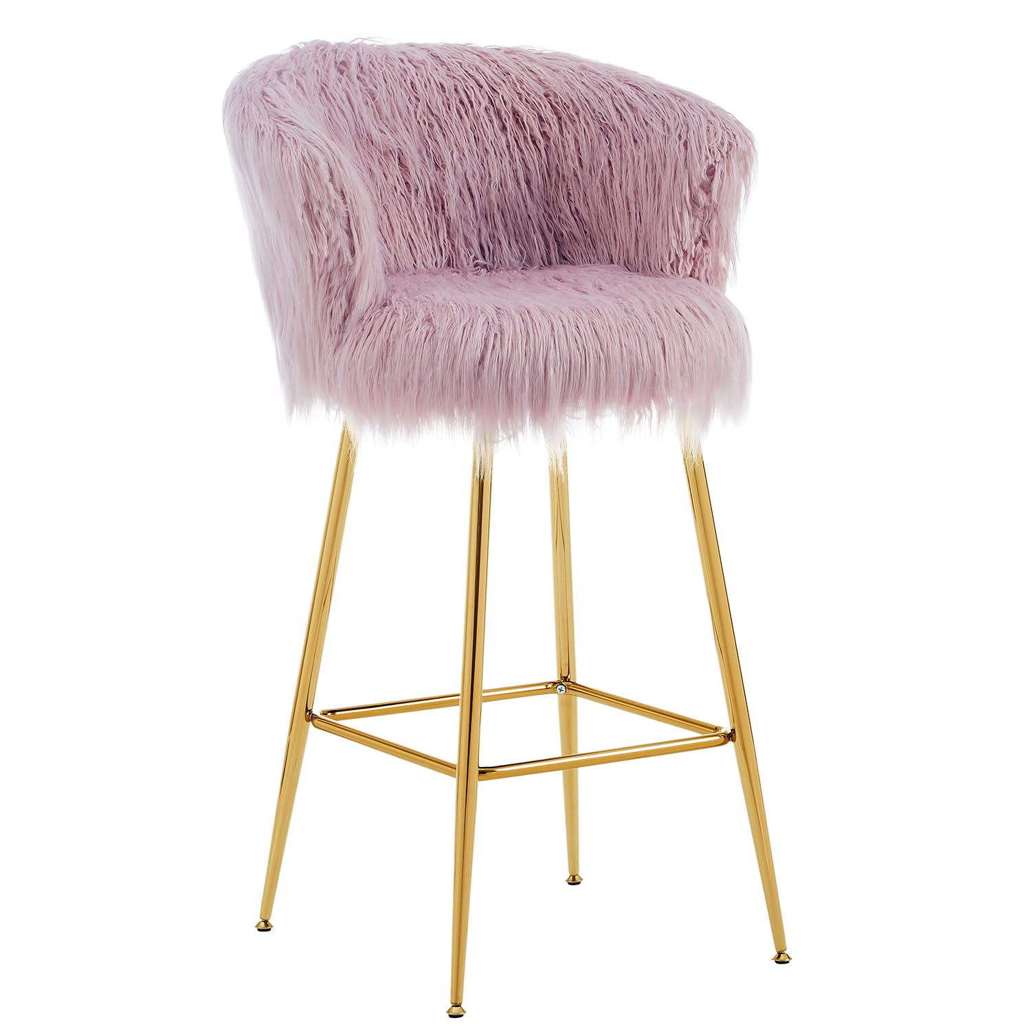 Kylie Set of 2 Pink Plush Shaggy Faux Fur Bar Stools