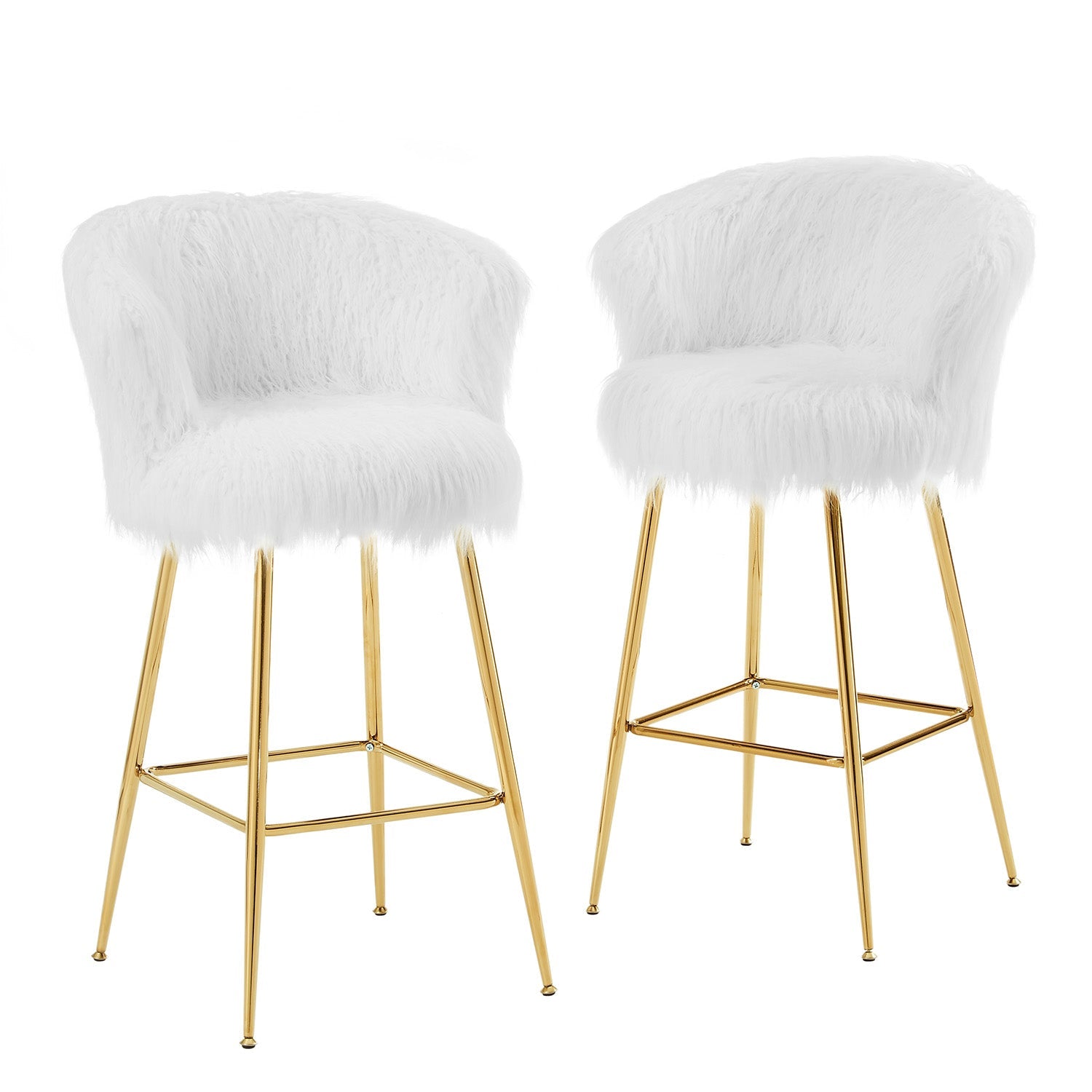 Kylie Set of 2 White Plush Shaggy Faux Fur Bar Stools