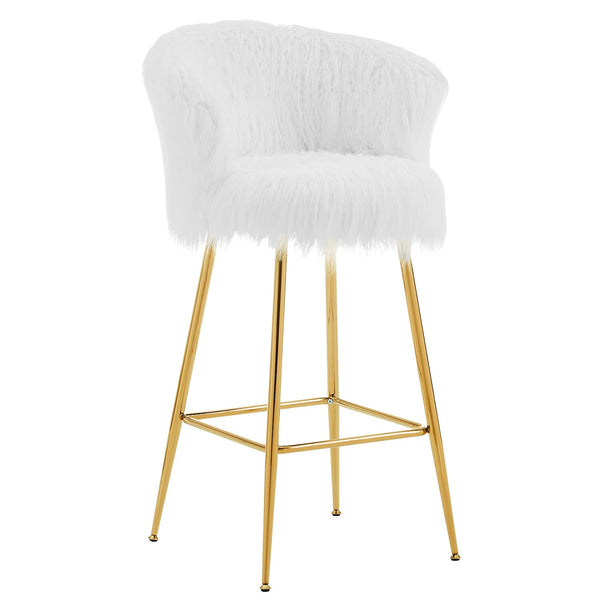 Kylie Set of 2 White Plush Shaggy Faux Fur Bar Stools