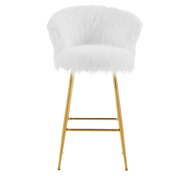 Kylie Set of 2 White Plush Shaggy Faux Fur Bar Stools