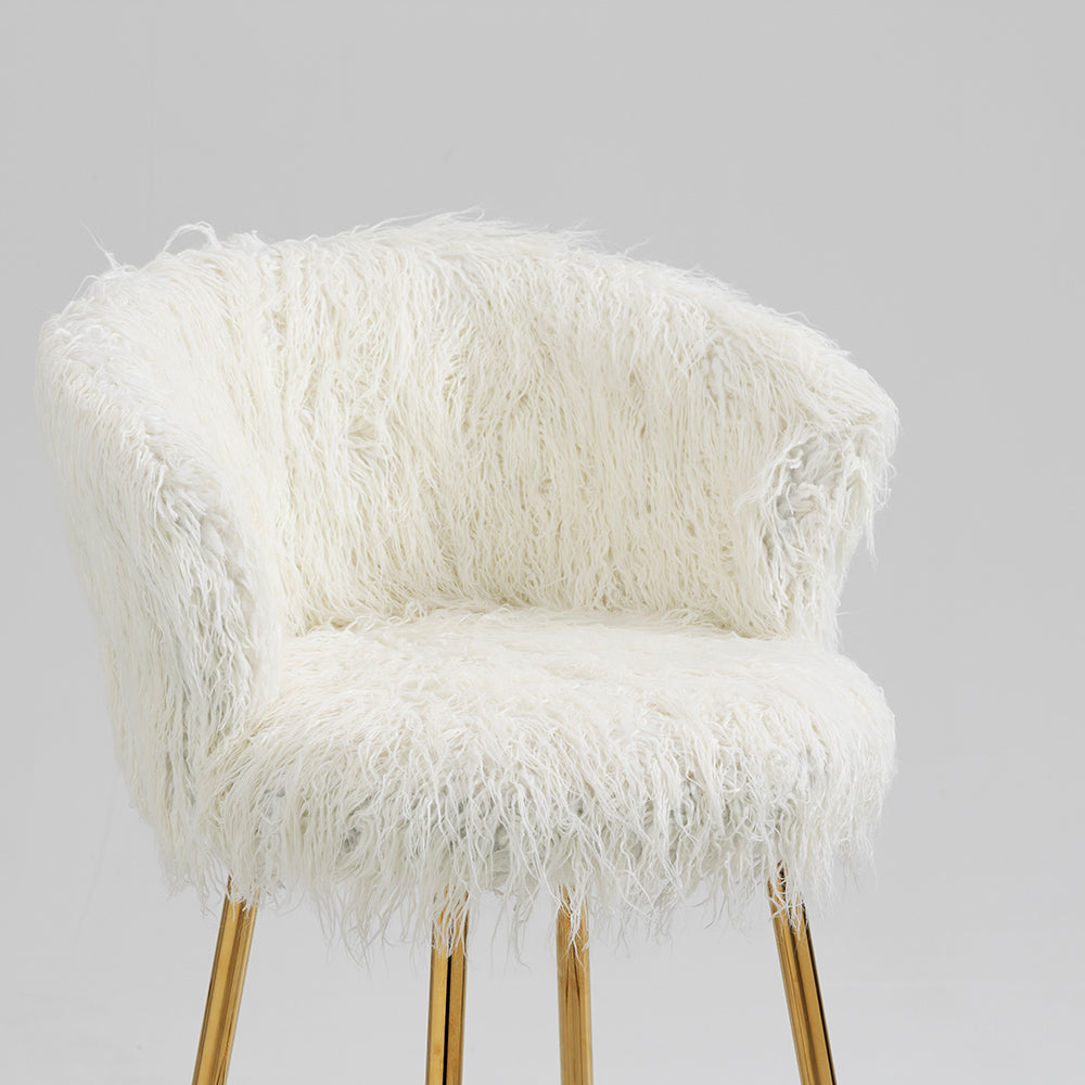 Kylie Set of 2 White Plush Shaggy Faux Fur Bar Stools