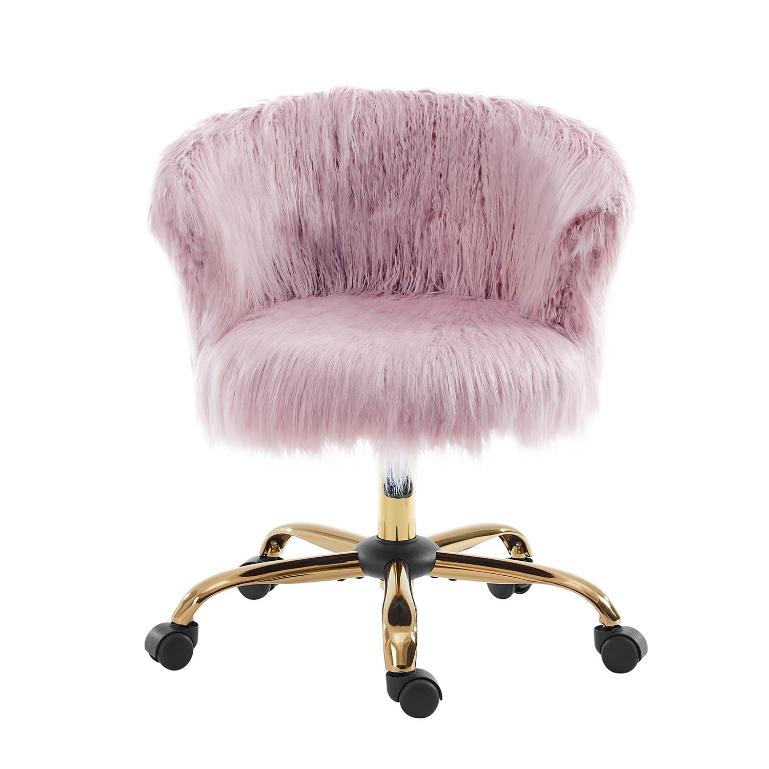 Kylie Plush Shaggy Faux Fur Swivel Chair, Pink