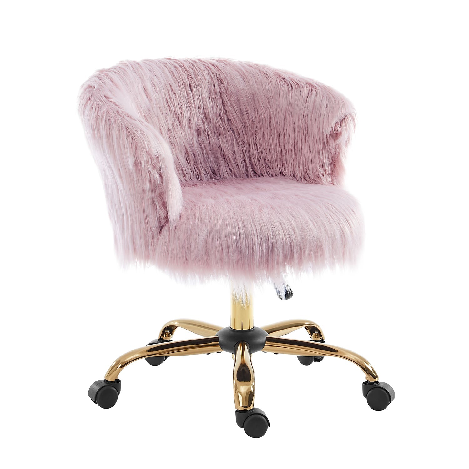 Kylie Plush Shaggy Faux Fur Swivel Chair, Pink