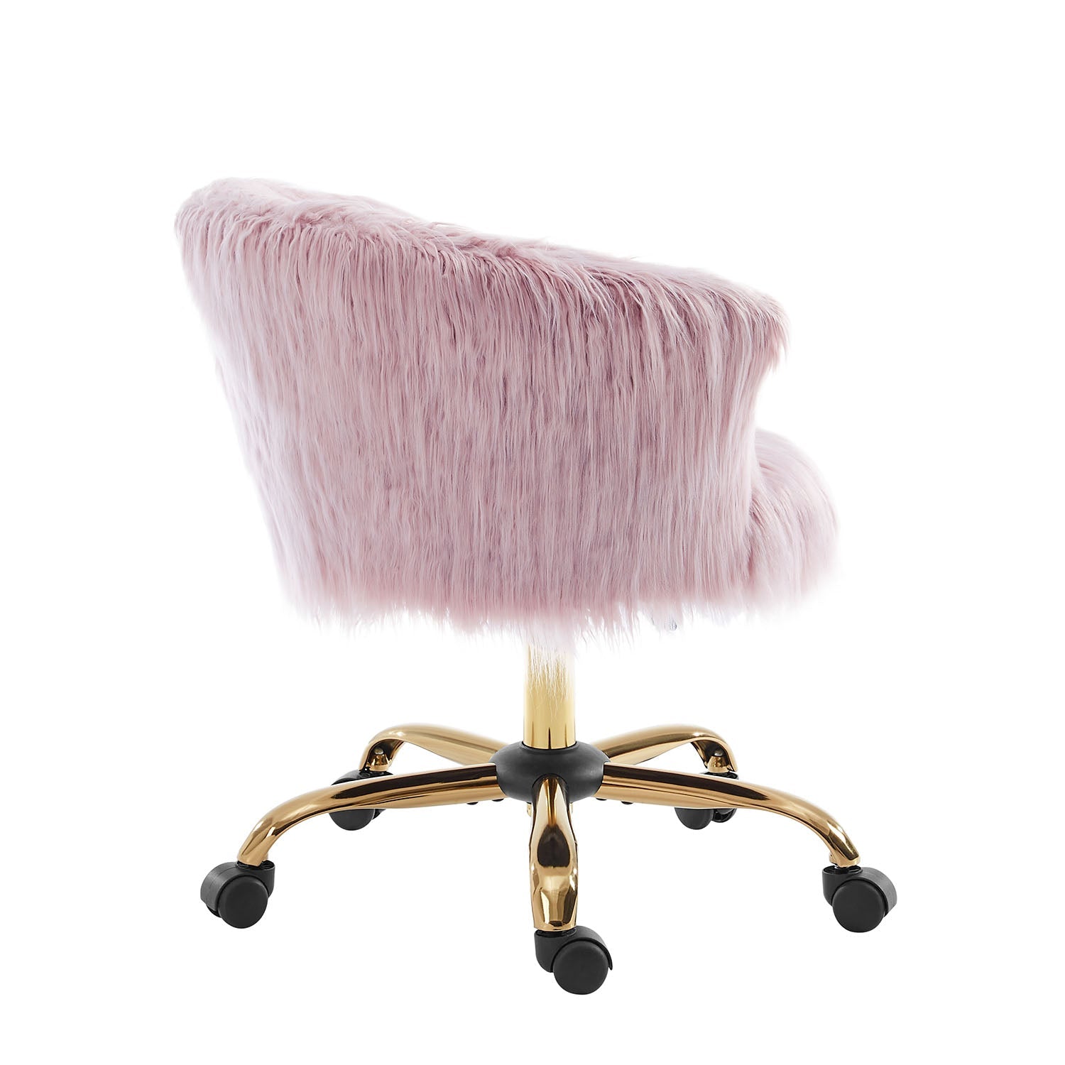 Kylie Plush Shaggy Faux Fur Swivel Chair, Pink