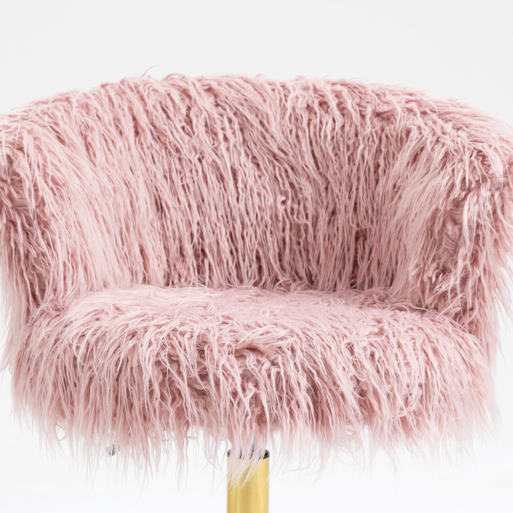 Kylie Plush Shaggy Faux Fur Swivel Chair, Pink