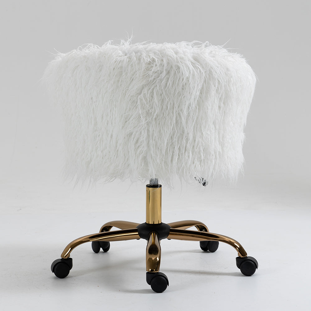 Kylie Plush Shaggy Faux Fur Swivel Chair, White